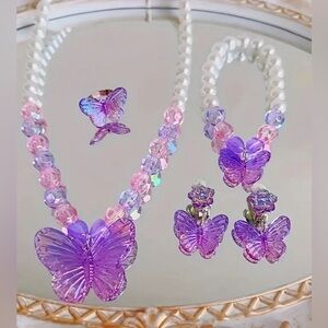 Pretty girls purple AB butterfly jewelry set